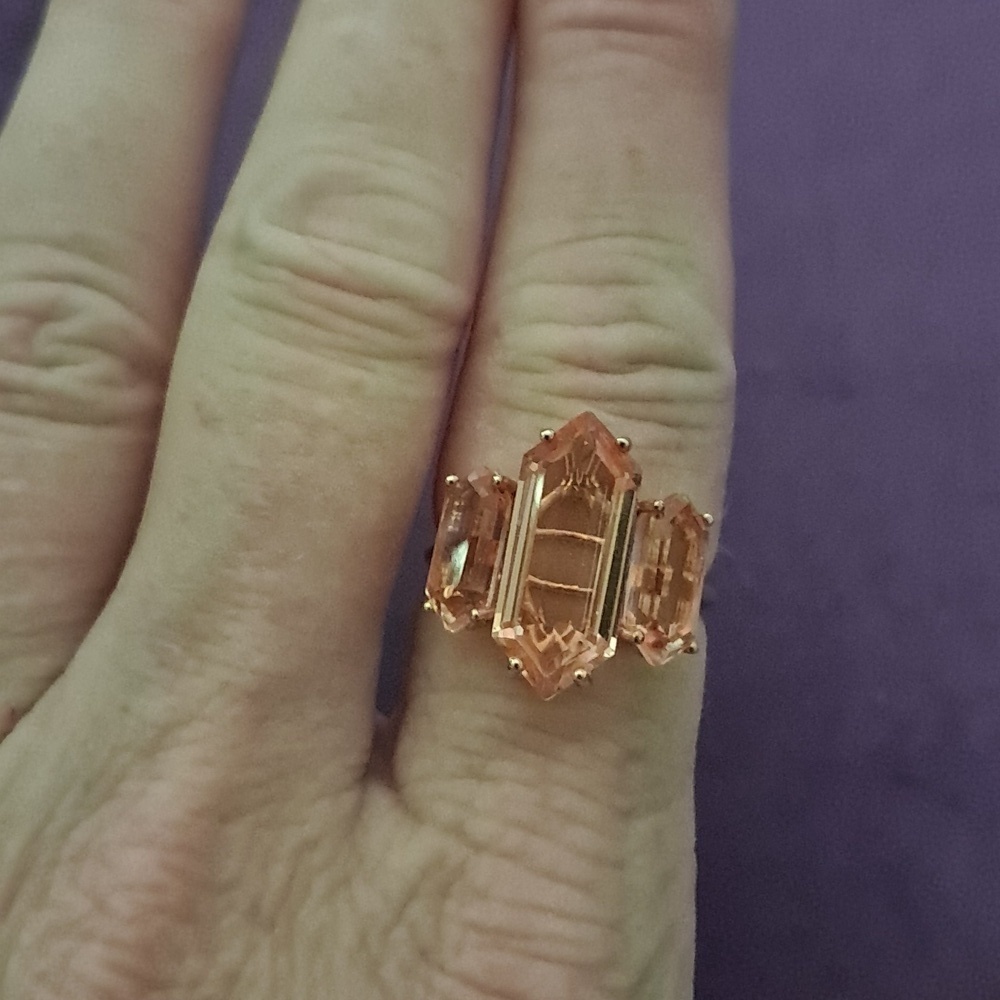 Morganite Quartz Triplet Three Stone Ring. - Picture 2 of 9